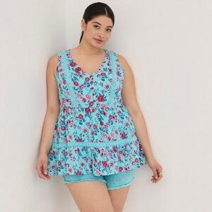 Torrid Babydoll Cotton Crochet Inset Tiered Tank
